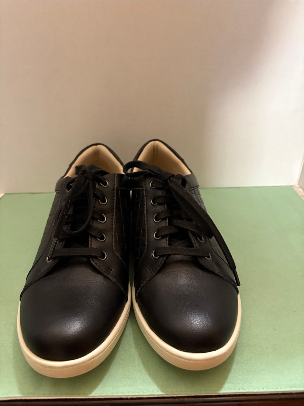 Trotters Black Leather Sneakers with Ivory Trim